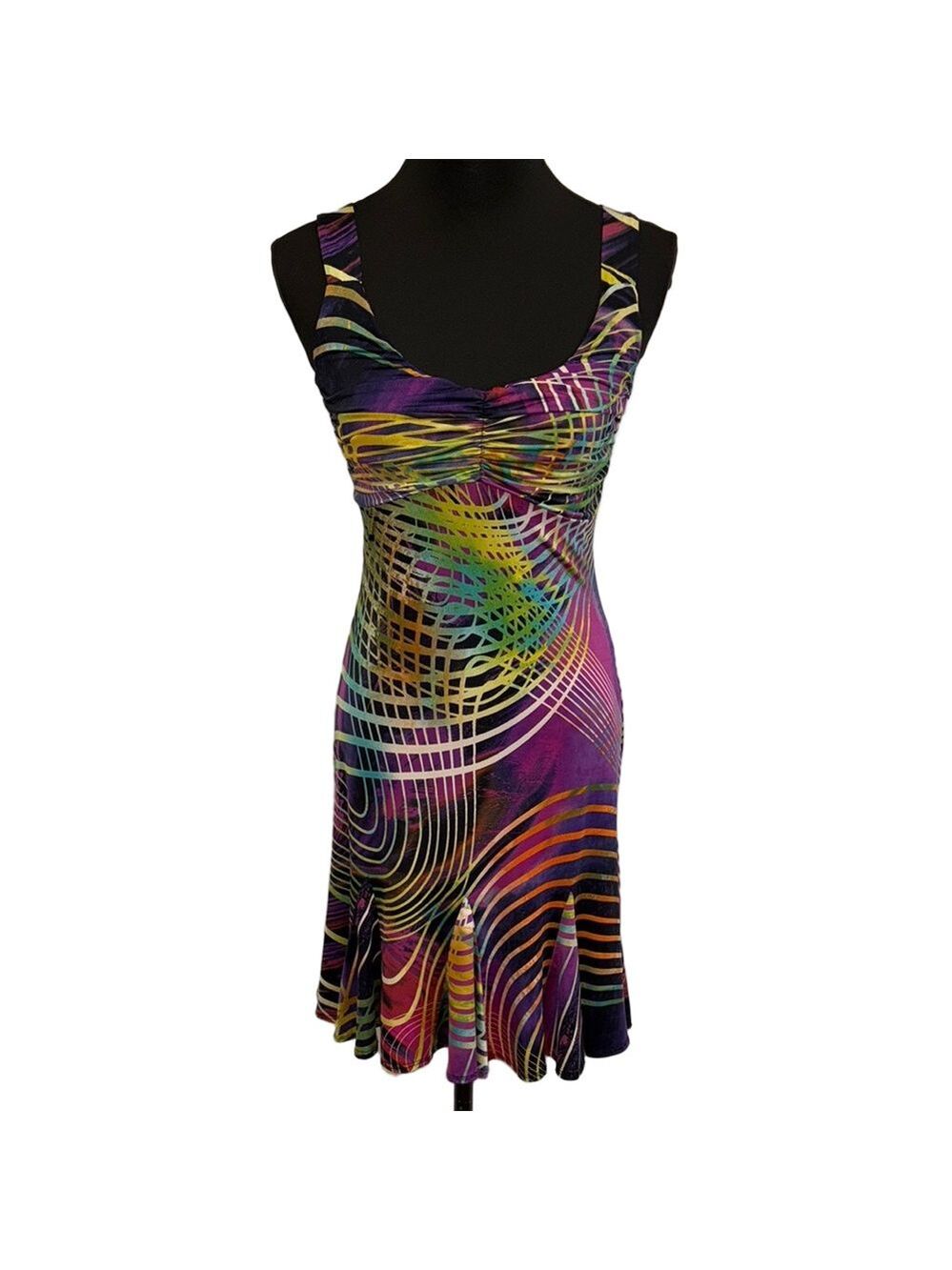 Vintage Bali Size 4 Abstract Geometric Art to Wear Flounce Dress Made in Canada